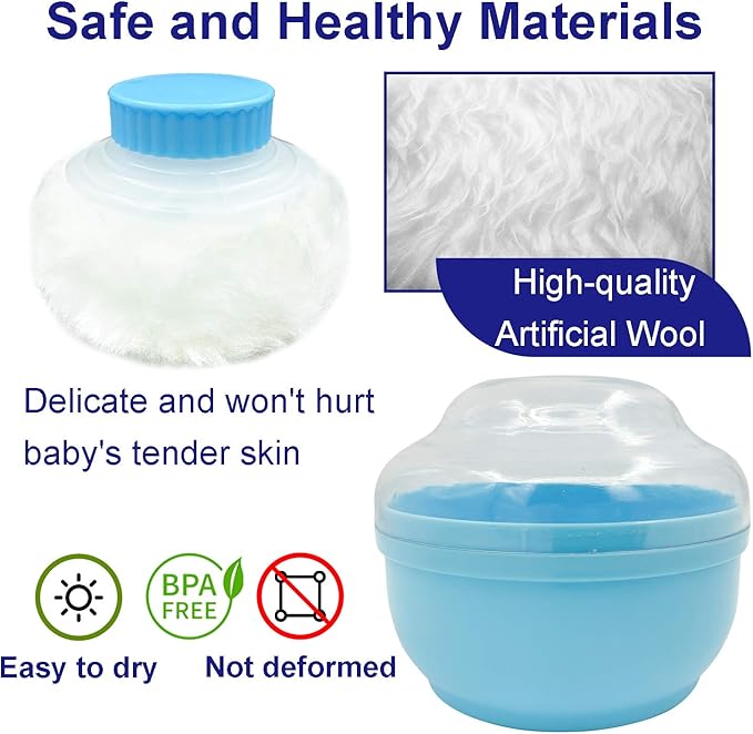 Storage Body Powder Container, Large 3.5" Fluffy Body After-Bath Powder Case, Baby Care Face/Body Villus Powder Puff Box, Makeup Cosmetic Talcum Powder Container with Hand Holder (Blue)
