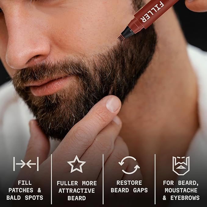 Striking Viking Beard Pencil Filler for Men - Red Brown, 2 Pack - Temporary Beard Dye - Waterproof Sweatproof Long Wear Beard Filler Pen for Touchups & Gap Contouring - Enhances Facial Hair