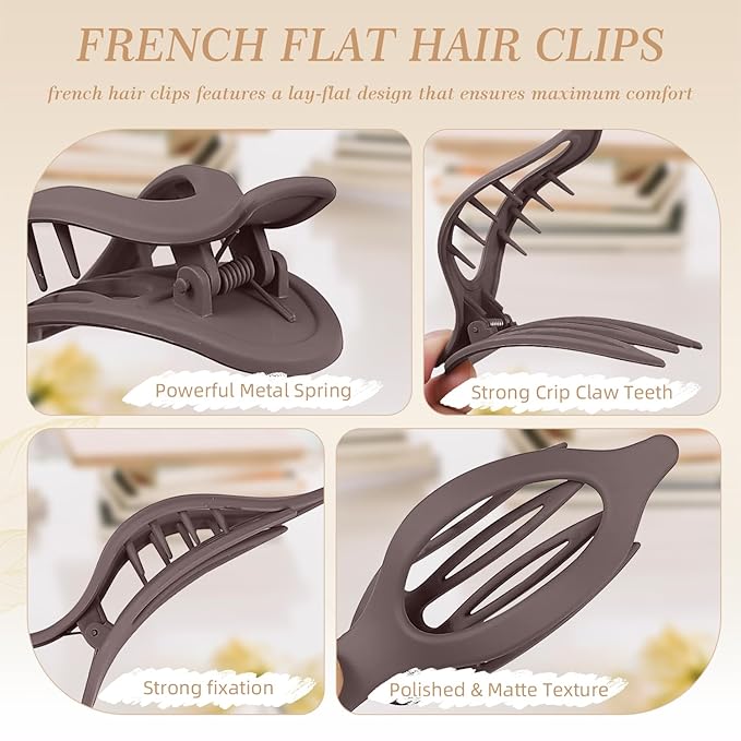 8PCS Flat Hair Claws Matte Non-Slip Clips for Women, Strong Hold Hair Accessories for All Hair Types, Daily Wedding Party Date Beach Use (Style4(Oval))