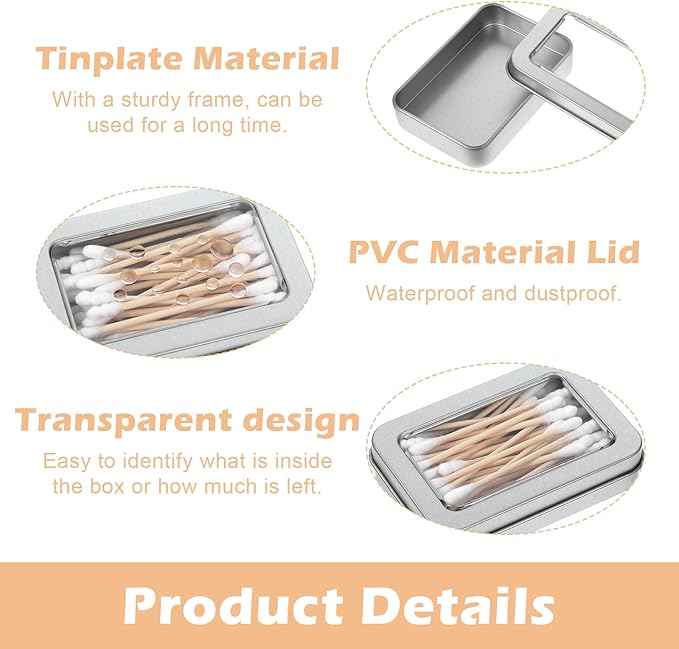 4Pcs Travel Cotton Swab Holder, Portable Floss Pick Holder, Metal Cotton Ball Holders for Dental Floss, Clear Dustproof Travel Qtips Case with Lid, Hair Ties Small Items