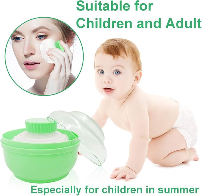 Storage Body Powder Container, Large 3.5" Fluffy Body After-Bath Powder Case, Baby Care Face/Body Villus Powder Puff Box, Makeup Cosmetic Talcum Powder Container with Hand Holder (Green)