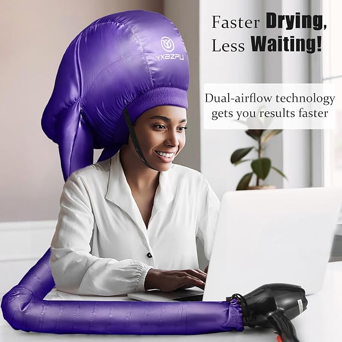 Bonnet Hair Dryer,Hooded Dryer Attachment,Hair Dryer Hooded Diffuser Cap for Curly,Speeds Up Drying Time,Safety Deep Conditioning,Styling,Curling at Home(Purple)