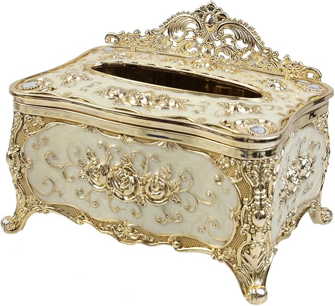 Geesatis Tissue Box Cover, Rectangle Tissue Box Holder, Rectangular Napkin Facial Tissues Holder for Bathroom Toilet Bedroom Living Room Table Desk Office Dresser, 1 Pcs Gold 7.5''x5''x4''