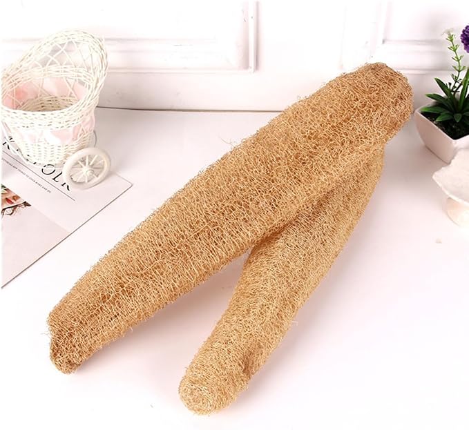 Natural Loofah Back Scrubber Strap for Shower Bath, Beige Exfoliating Wash Strap with Long Band, Deep Cleaning Back Washer for Men and Women Bath Accessories