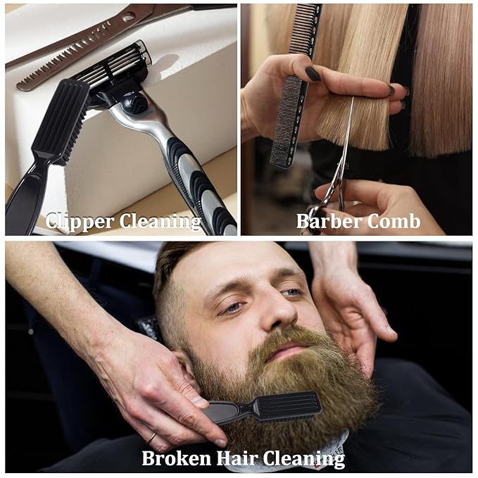 DUAIU 12Pcs Beard Shaper Tool Kit for Men Grooming, White Black Barber Pencil for Lineup Edging with Sharpener, Hairline Beard Guide Shaping Barber Comb Clipper Cleaning Brushes Hair Combs Set