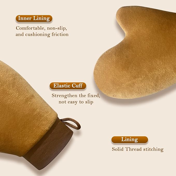 Body Lotion Applicator Gloves Set (2 Sizes: Large & Small) - 2 Color Options, High-Density Short Plush Material, Self-Tanning/Moisturizing Mitts for Even Coverage (Brown)