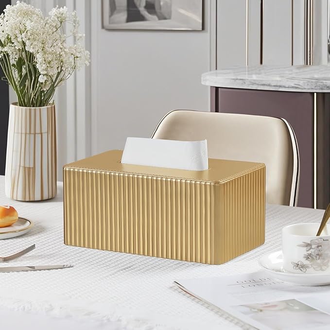 PU Leather Tissue Box Cover, Rectangle Tissue Box Holder with Magnetic Closure, Decorative Tissue Holder for Bathroom Bedroom Office (Rectangle for 120 to 160 Count Tissues)
