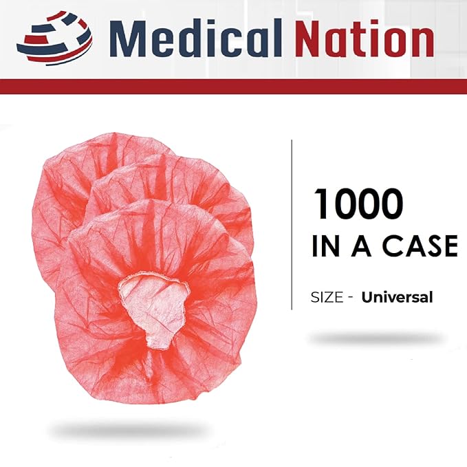 21" Disposable Bouffant Caps | CASE of 1000, RED | Hairnets, Non-Woven, Non-Pleated Head Hair Covers | for Medical, Labs, Nurse, Tattoo, Food Service, Hospital, Cooking - Size 21" Red