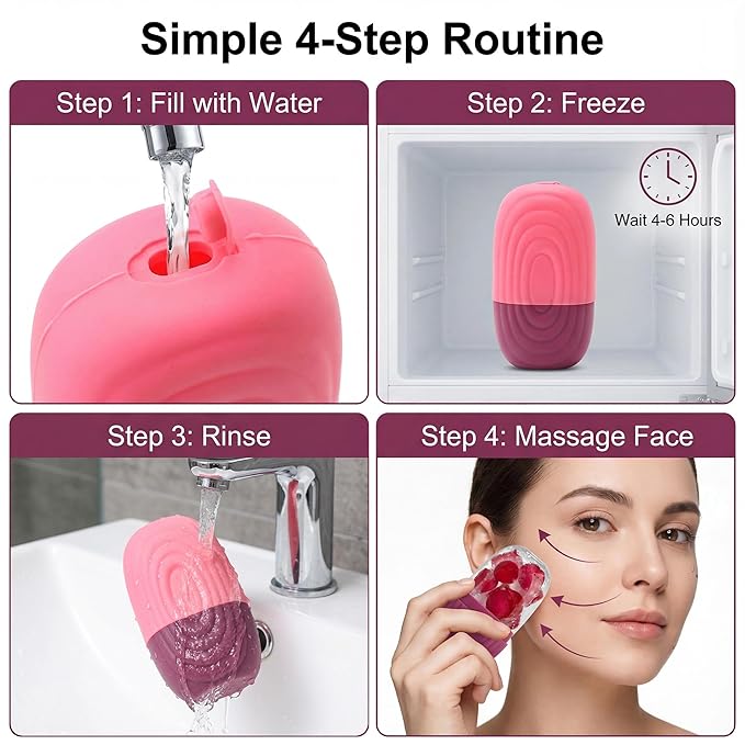 Silicone Facial Ice Roller for Face and Eye Puffiness, Reusable Ice Cube Mold for Skin Icing, Facial Massage and Skin Firming