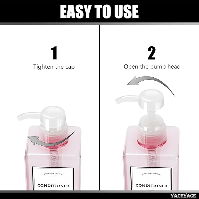 Pink Shampoo and Conditioner Set of 3, 16.9oz Clear Shampoo Bottles with Pump Dispenser, Body Wash Dispenser, Shower Bottles