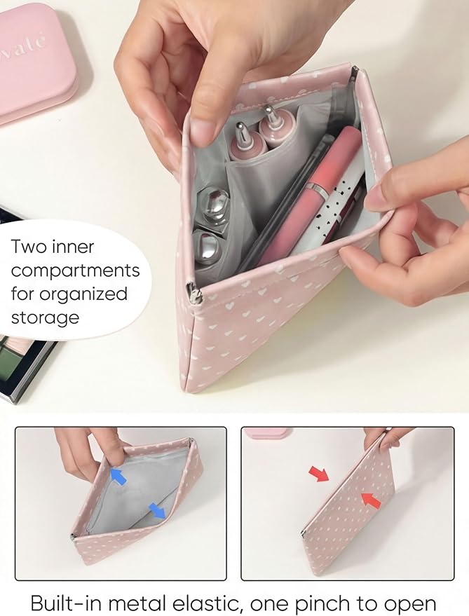Hearts Leather Makeup Pouch Set for Women Small Make Up Bag for Purse Waterproof Initial Makeup Cosmetic Bags Pouches for Purse Aesthetic Travel Toiletry Bag,Nude Pink