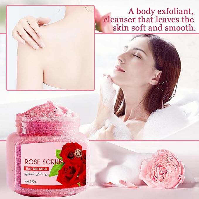 Rose Body Exfoliator, Deep Cleaning Exfoliating Body Scrub, Moisturizing Nourishing Salt Rose Body Scrub, 350 g