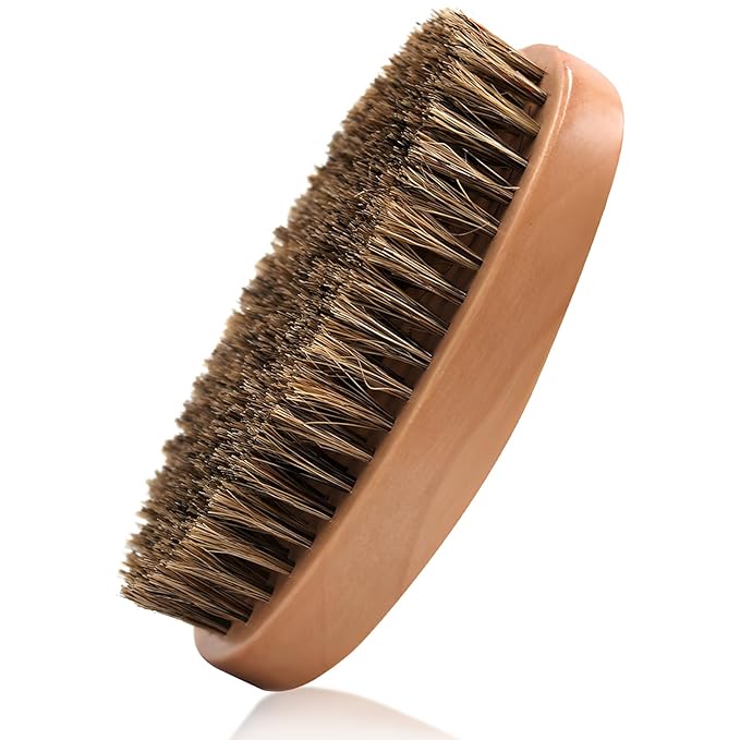 Boar Bristle Hair Beard Brush for Men - Small Soft Beard Brush, Pocket Travel Men's Wooden Mustache Brush