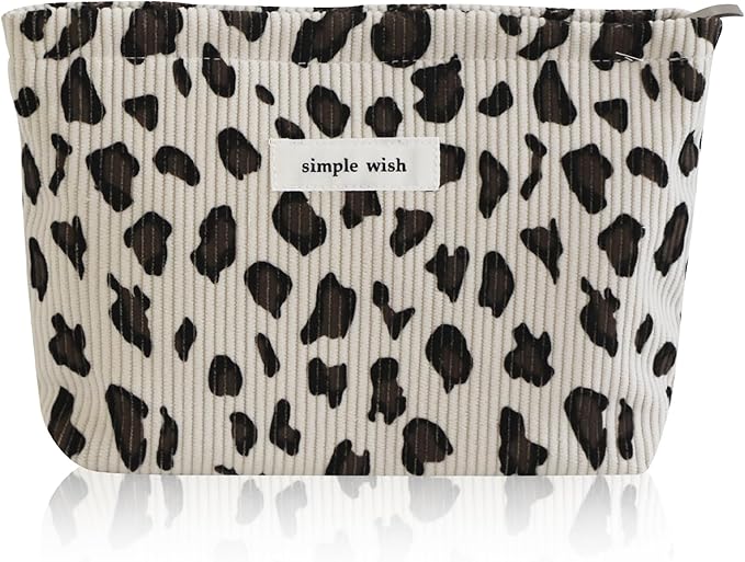 Wudygirl Leopard Makeup Bag Travel Cosmetic Bag for Women Small Makeup Pouch Zipper Cosmetic Pouch Handbag Aesthetic (White Leopard)