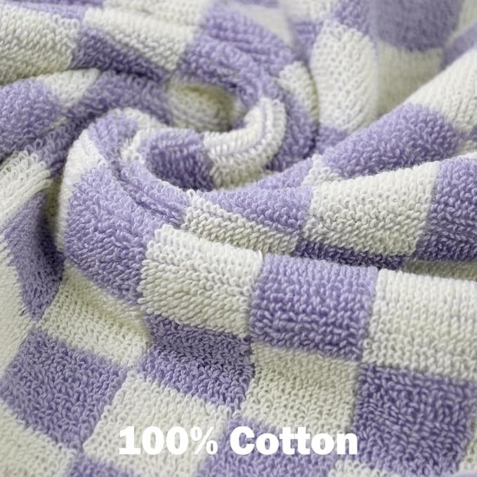 Jacquotha Cotton Washcloth 12 Pack (Lilac Checkered), Soft Absorbent Washcloths Facecloth, Cotton Face Towels Set for Body Showering 13x13 Inches, Gifts