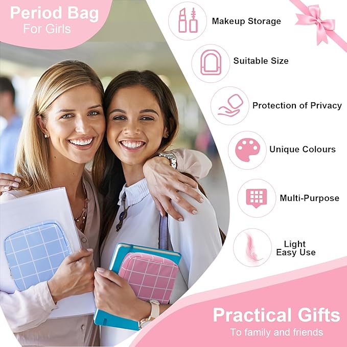 Desing Wish Period Bag Pouch Soft Cloth Sanitary Napkin Storage Bag Portable Menstrual Pad Pouches Tampon Holder for Purse First Period Kit for Girls 9-12 (Grass Green Plaid)