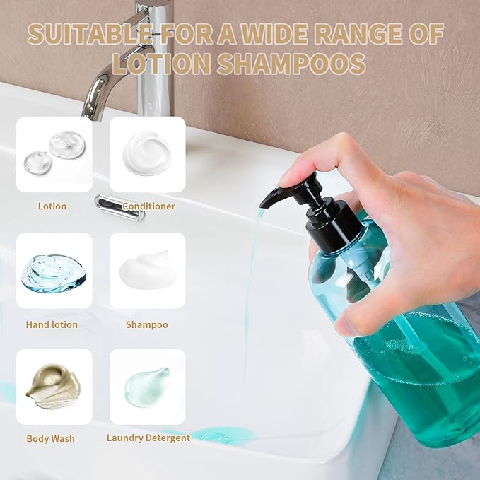 Bynccea Plastic Pump Bottle 16 oz/500 ml Empty Shampoo Pump Bottles Dispenser Portable Pump Bottles for Shampoo and Conditioner Liquid