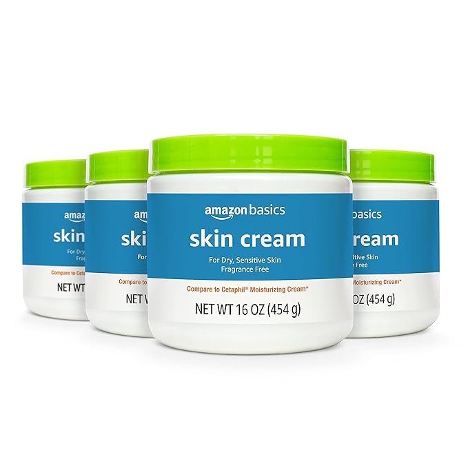 Amazon Basics Ultra Moisturizing Skin Cream for Dry & Sensitive Skin, Dermatologist Tested, Fragrance Free, Not Tested on Animals, Made in USA, 16 Ounce, 4-Pack (Previously Solimo)