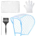 Hair Highlighting Cap, Blue Hair Highlighting Cap Kit Coloring Frosting Dye Kit with Iron Crochet Hook, Brush, Shawl and Gloves Highlight Caps for Salon DIY Dyeing Hairdressing