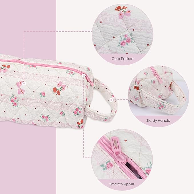 Hair Tools Organizer Bag with Cherry Pattern for Curling Irons, Flat Irons, Hair Dryers and Styling Tools, Portable Pink Travel Case, Haircare Accessories Travel Essentials(14" x 3.1" x 4.9")