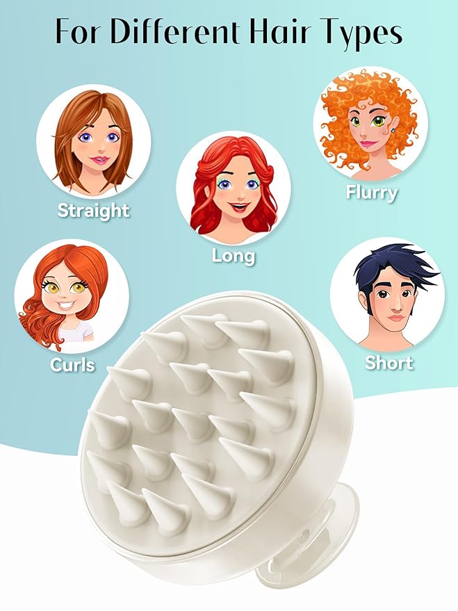 HEETA Scalp Massager Hair Growth, Soft Silicone Scalp Scrubber Shampoo Brush for Exfoliation, Dandruff Removal Head Massage Stress Relax, Wet & Dry Use for Thick Thin Curly Hair Care, Beige