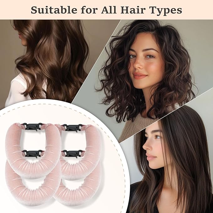 Heatless Hair Curler Set – 4PCS Velvet Overnight Blowout Rods for Heatless Curls, Jumbo Flexible Curling Rods to Sleep In, No Heat Curling Tools for Natural Waves and Curls Pink