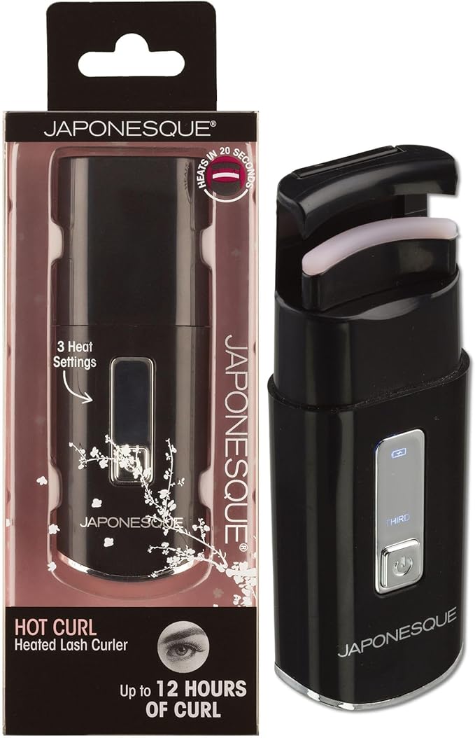 JAPONESQUE Heated Lash Curler, Long Lasting Eyelash Curler and Lifter, USB Powered, Heat Safety Settings, Electric Curler Tool