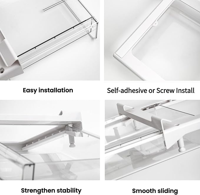 vacane Kitchen Organizer Drawer, Clear Under Shelf Drawer,Pantry Drawer Under Cabinet Shelf Hanging Storage, Pull Out Bins Organizer