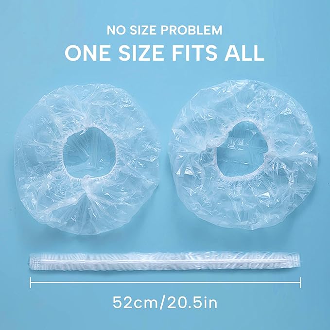 YIZIJIZI 50PCS Disposable Shower Caps, Large Thick Clear Waterproof Shower Cap for Women, large Size 20.5", Home Use, Spa, Hotel and Hair Salon, Clear Shower Caps for Travel