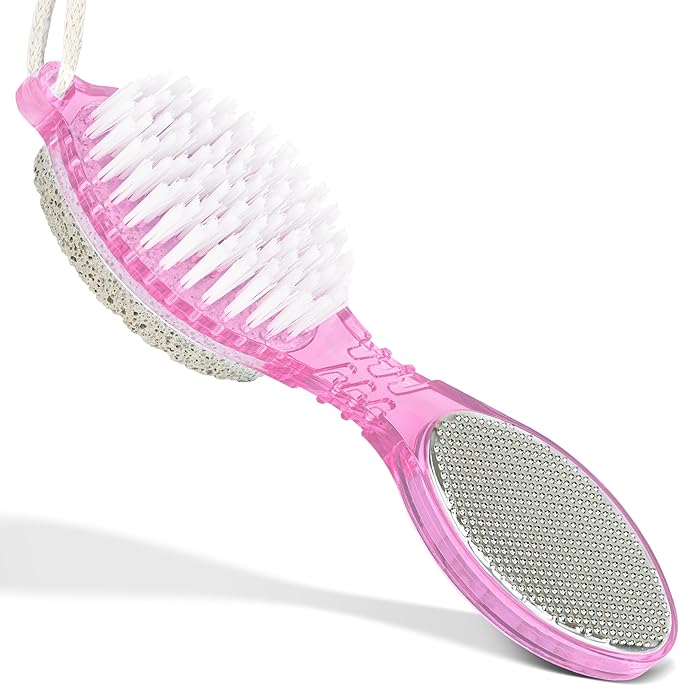 DecorRack (4 in 1) Pedicure Paddle Kit Tool with Pumice Stone for Feet, Foot Hand Toe Nail Cleaning Brush, Metal File and Emery Board, Manicure Foot Rasp Callus Remover Pedi Set (Pink, 1 Pack)
