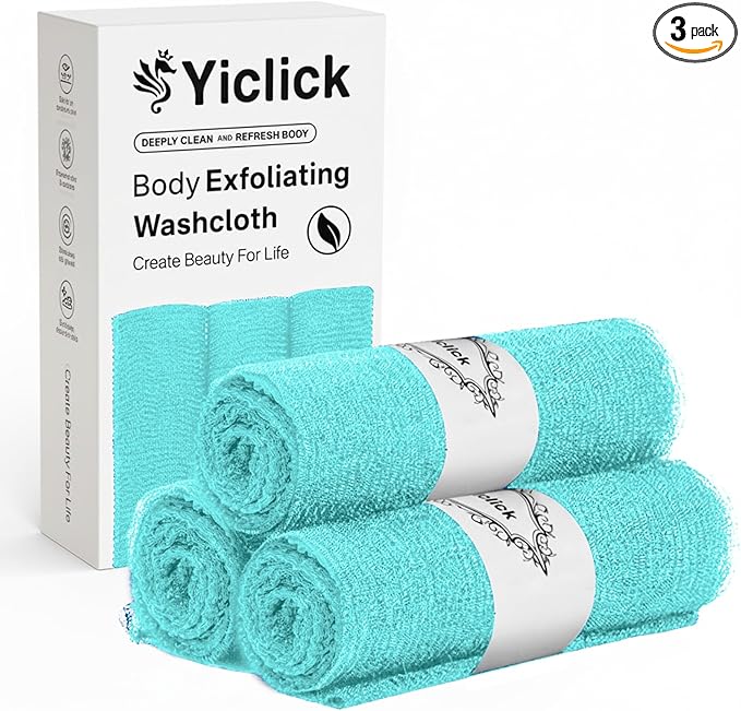 Yiclick Exfoliating Washcloth Towel, Japanese Exfoliating Wash Cloth, Korean Body Scrubber Exfoliator, Back Scrubber Washer for Shower Bath, Body Scrub African Net Sponge Loofah Luffa Colors