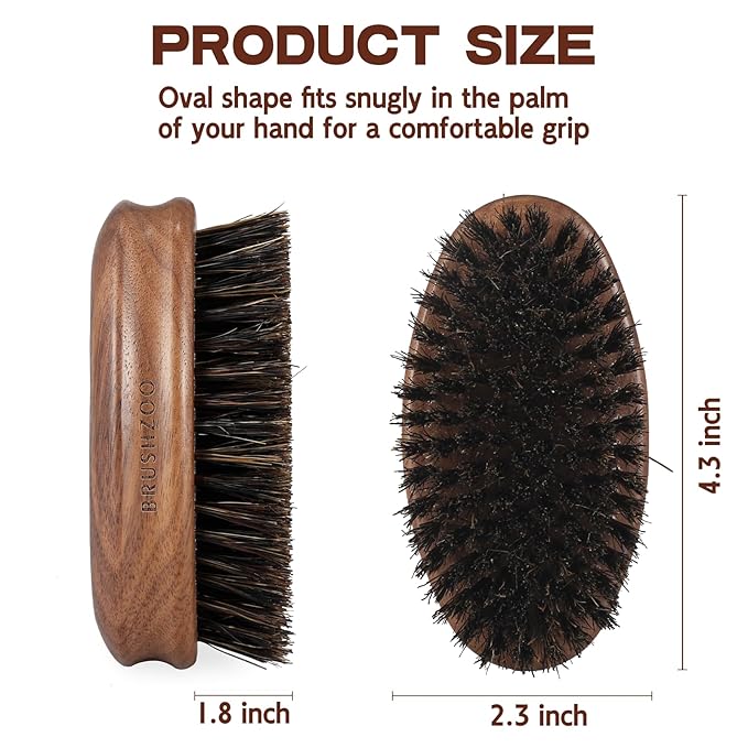 BRUSHZOO Beard Brush, Black Walnut Beard Brush for Men Facial Hair Styling, 100% Boar Bristle Brush for Soften Beard Reduce Beard-Itch