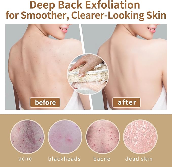 Natural Egyptian Loofah Back Scrubber for Shower,Extra Rough,Deep Exfoliating,Rich Foam,Quick Drying Dual-Handle Strap Exfoliator for Men and Women