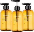 3pcs Refillable Shampoo and Conditioner Bottles, 16.9oz/500ml Shampoo Conditioner Body Wash Dispenser for Hotel Bathroom, 3pcs Plastic Shampoo Bottles with Pump (Amber)