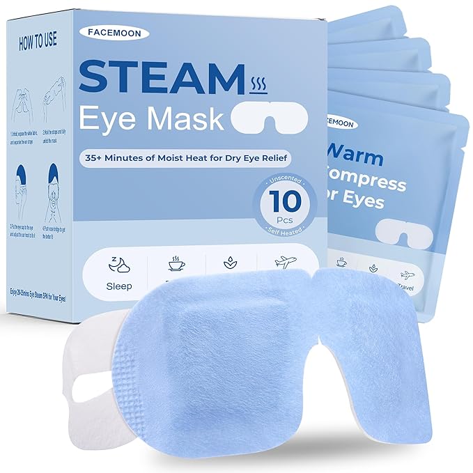 Self Heating Steam Eye Mask: Warm Eye Compress for Dry Eyes, Stye Eye Treatment - 10 Packs Disposable Moist Heated Sleep Mask for Tired Eyes & Headache Relief - Ideal for Travel & Spa Gift(Unscented)