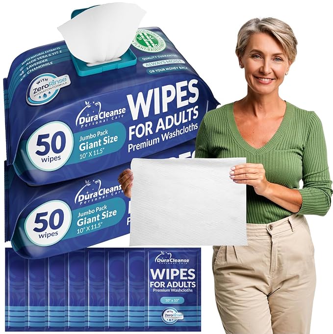 XL Bath Wipes for Adults Bathing No Rinse (2pk) 100 Ct. + 8 Travel Body Wipes 10 x 11.5" Adult Disposable Washcloths for Elderly Incontinence - After Surgery Must Haves Supplies & Elder Care Products