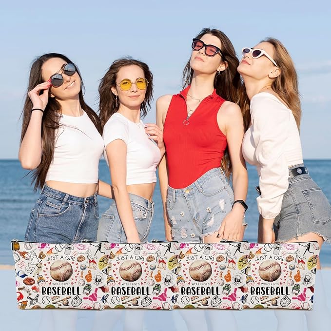 4pcs Baseball Gifts Makeup Bag, Baseballs Coaches Cosmetic Bag Christmas Birthday Gifts for Women Female Coaches Girls Sister BFF, Baseball Stuff Sports Lover Gift Travel Toiletry Bags