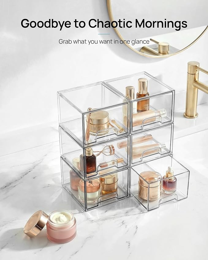Vtopmart 10 Pack Clear Small Stackable Storage Drawers,Acrylic Bathroom Makeup Organizer,Plastic Storage Bins For Vanity, Undersink, Kitchen Cabinets, Pantry, Home Organization