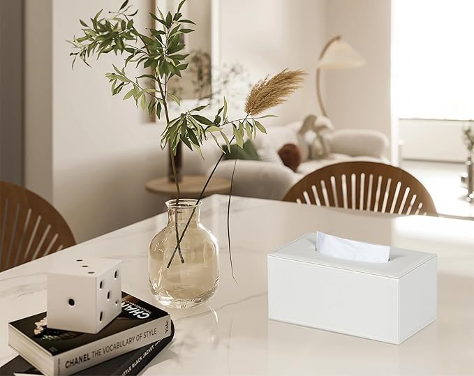 Tissue Box Cover Rectangular Tissue Box Holder for Bathroom (White)