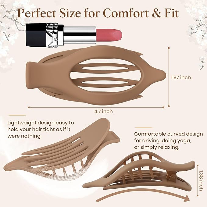 6 PCS Large Flat Hair Clips for Women, French Concord Lay Down Flat Claw Clips for Thick Thin Hair, Comfortable Curved Flat Hair Clip, Matte Non-slip Strong Hold Hair Accessories, Chic Colors