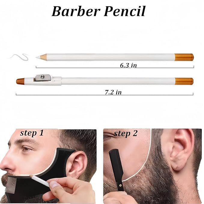 Megan beard shaping tool,5 piece set beard shaper for man - include professional straight edge razor,template guide,10 count of double edge blades,barber pencil and stainless steel scissors.
