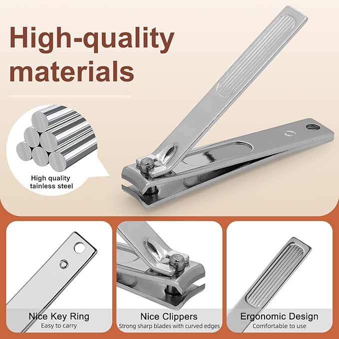 Premium Stainless Steel Nail Clippers Set - Travel Grooming Kit, 6pc Manicure/Pedicure Tools with PU Case - Unisex Gift for Men and Women(D-Black)
