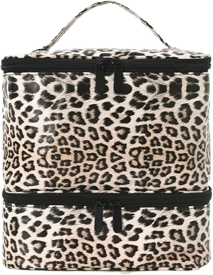hibear Nail Supplies Organizer Nail Polish Storage Holds 30 BottlesNail Polish Storage Holds 30 Bottles Nail Kit Case Makeup Bag Vanity Case for Women (leopard)