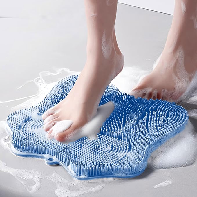 Shower Foot Scrubber, Shower Foot and Back Scrubber with Suction Cups, Shower Silicone Foot Washer for Exfoliating Massage（Blue）