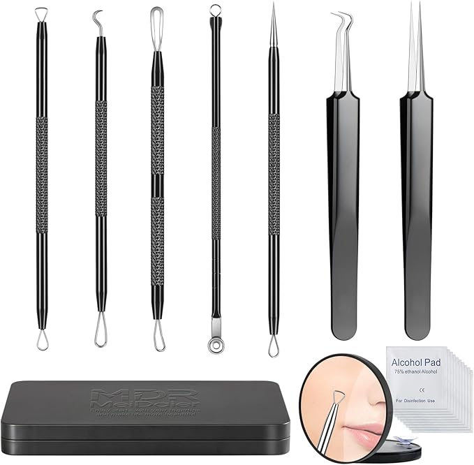 Pimple Popper Tool kit Blackhead Remover Comedone Extractor Kit with Box for Easily Remove blackheads, Acne, Blemishes, Whiteheads, pimples and Papules from the face and Bonus Gift -7pcs
