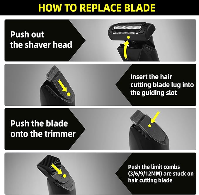 Rechargeable Body Hair Trimmer for Men, 2 in 1 Body Groomer for Men, Replaceable Hair Cutting Blade, IPX7 Waterproof Wet/Dry Ball Groin Trimmer with Charging Base