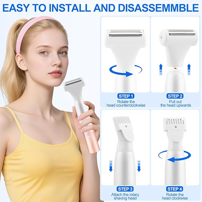 5-in-1 Bikini Trimmer Electric Razors for Women, Cordless Electric Shaver with LCD Display for Facial Body Legs Hair, Rechargeable Waterproof Pubic Body Hair Trimmer Holiday Birthday Gifts for Women