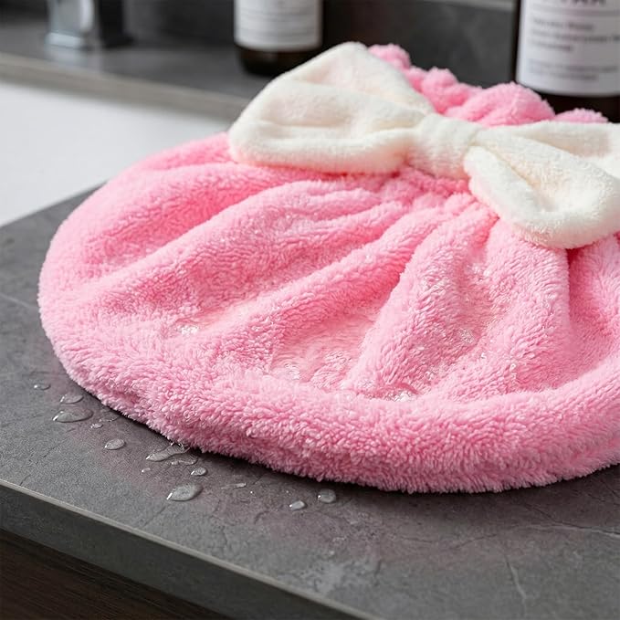 2 Pcs Hair Towel Wrap for Women, Microfiber Quick-Drying Hair Towel, Super Absorbent Soft Towel Wrap for Wet Hair Caps with Bow for Women Bathroom Bag- Pink, Blue