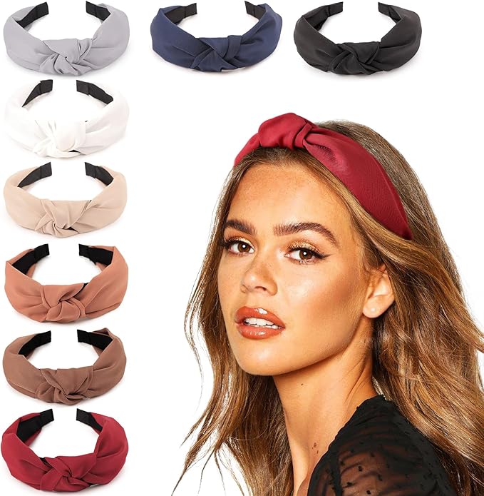 DRESHOW 8 Pack Knotted Headbands for Women Wide Turban Headband Yoga Exercise Ribbing Hair Hoop Hair Bands Accessories