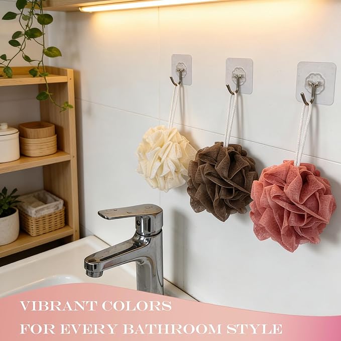 3-Pack Loofah Washcloth Combo 2-in-1, Exfoliating Soap Saver Pouch with Bar Soap Pocket, Reusable Shower Sponge for Body Wash & Smooth Skin, Coffee Brown, Pink, White